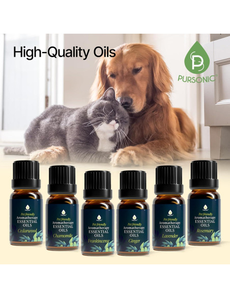 Aceites Esenciales de Aromaterapia para Mascotas PURSONIC - 6 Unidades
