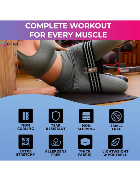 Bandas de Resistencia Dr. Aid - Set de 4 para Glúteos y Piernas