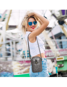 Bolsa Cruzada S-ZONE para Mujeres con Bloqueo RFID - Gris Oscuro 2