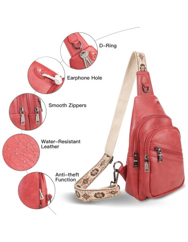 Bolso Bandolera Cruzado para Mujeres Rojo 03 - Ligero y Duradero