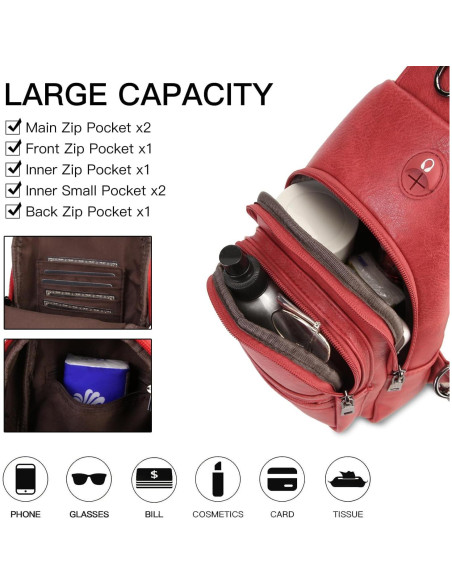 Bolso Bandolera Cruzado para Mujeres Rojo 03 - Ligero y Duradero