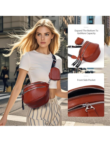 Riñonera Cruzada para Mujeres FFEDAYUN Marrón con Correa Ajustable