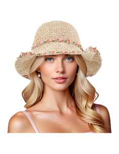 Sombrero de Paja DOCILA Floral para Mujeres - Plegable y Ligero