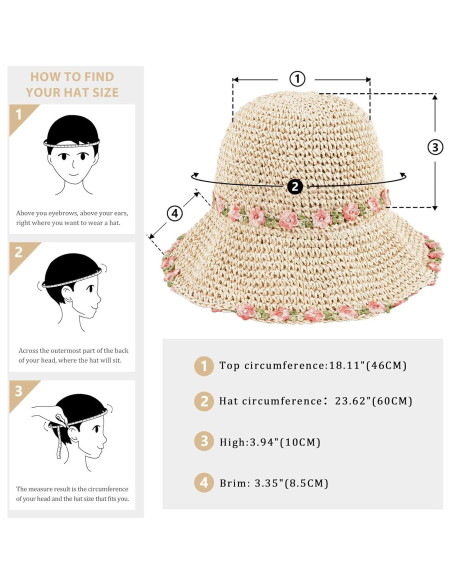 Sombrero de Paja DOCILA Floral para Mujeres - Plegable y Ligero