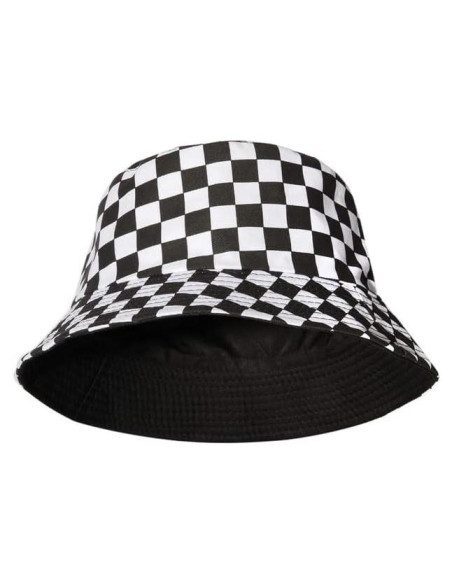 Sombrero de Cubo Reversible de Algodón Unisex - Cuadros Negros