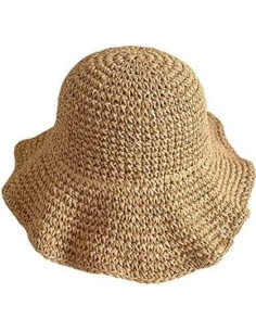 Sombrero de Paja Flexible para Mujeres - Verano Mediano Caqui 2