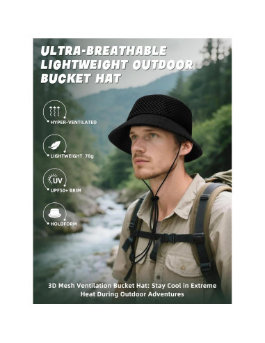 Sombrero de Cubo Transpirable OnWander Negro Talla Única