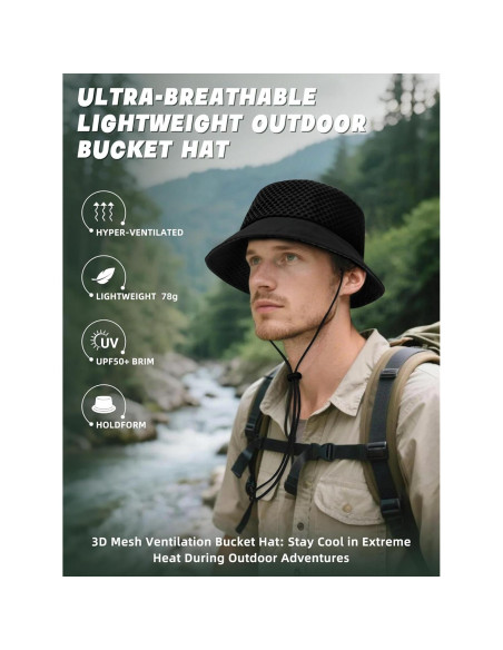 Sombrero de Cubo Transpirable OnWander Negro Talla Única