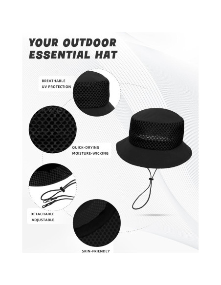 Sombrero de Cubo Transpirable OnWander Negro Talla Única