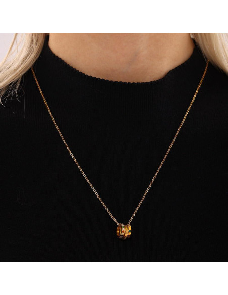 Collar de Colgante Múltiples Anillos Oro 14K Acero Inoxidable