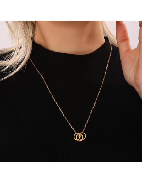 Collar de Colgante Múltiples Anillos Oro 14K Acero Inoxidable