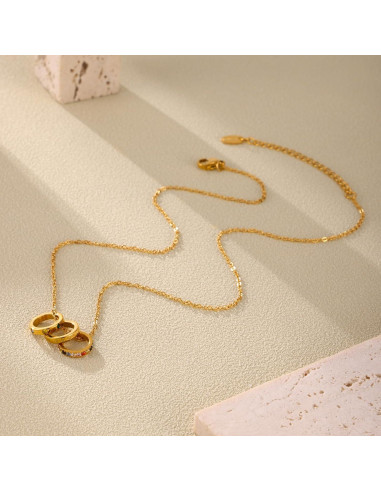 Collar de Colgante Múltiples Anillos Oro 14K Acero Inoxidable