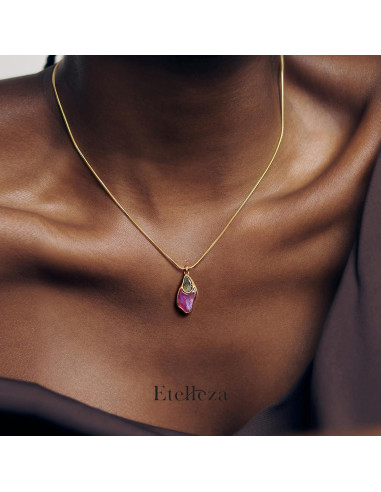 Collar de Colgante Doble de Piedra Natural Morado - Etelleza