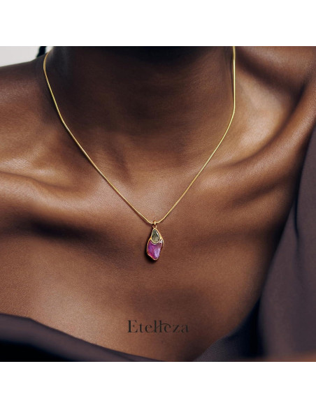 Collar de Colgante Doble de Piedra Natural Morado - Etelleza