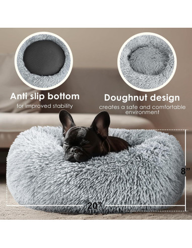 Cama Donut Calmante para Perros y Gatos Hoewina 50.8cm Gris