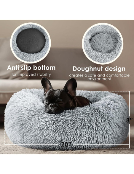 Cama Donut Calmante para Perros y Gatos Hoewina 50.8cm Gris