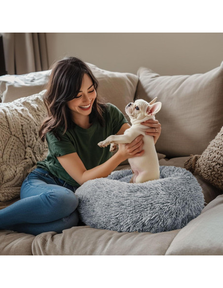 Cama Donut Calmante para Perros y Gatos Hoewina 50.8cm Gris