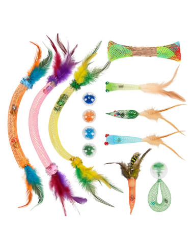 Juego de Juguetes Interactivos para Gatos TXRRURE - 4 Estilos con Plumas y Hierba Gatera