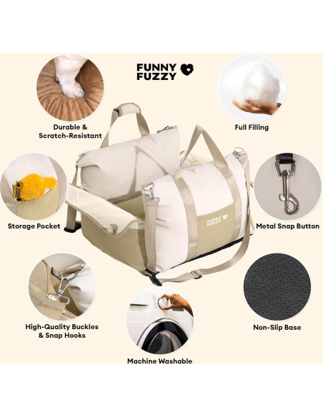 Asiento de Coche Impermeable FUNNY FUZZY para Perros hasta 15kg