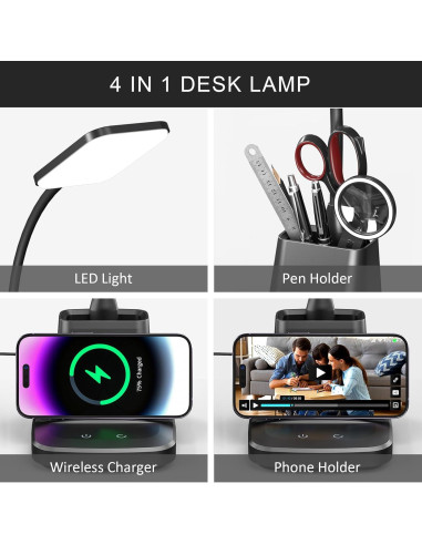Lámpara de Escritorio LED Vicsoon con Cargador Inalámbrico
