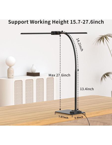 Lámpara de Escritorio KableRika Doble Luz LED 70.6cm Regulable