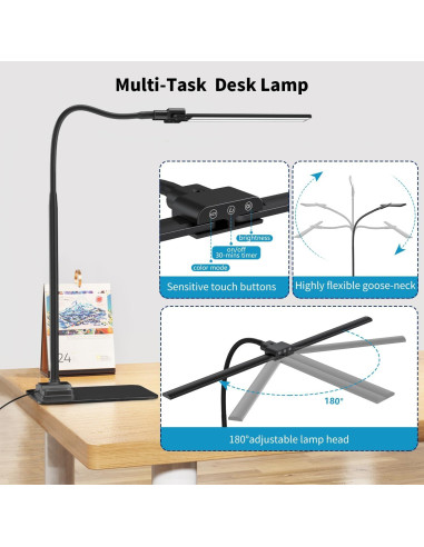 Lámpara de Escritorio KableRika Doble Luz LED 70.6cm Regulable