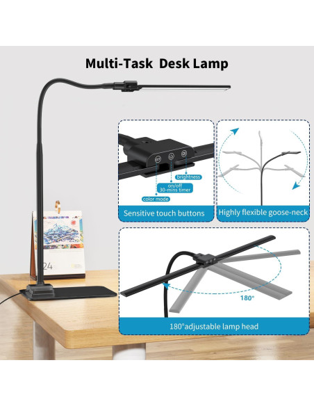 Lámpara de Escritorio KableRika Doble Luz LED 70.6cm Regulable
