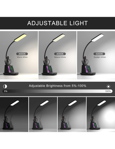 Lámpara de Escritorio LED Vicsoon con Cargador Inalámbrico
