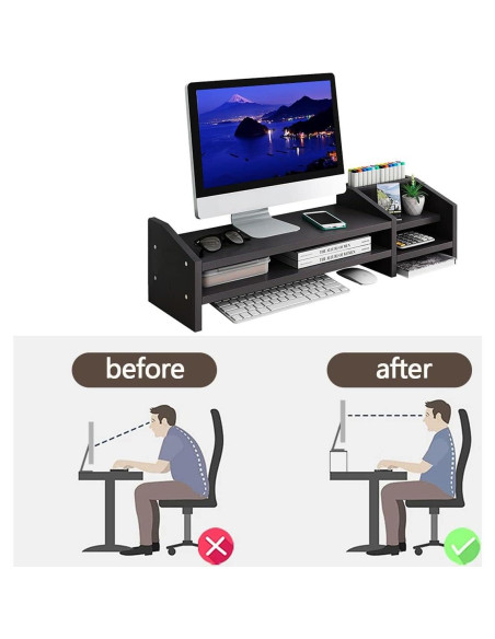 Soporte para Monitor de Madera KUAIYU 2 Niveles Ergonomico