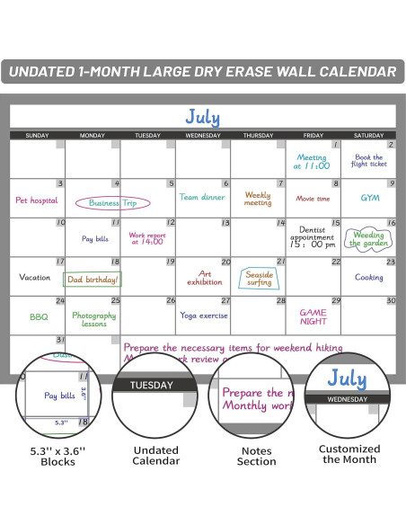 Calendario de Pared Borrable BooQool 101.6x71.1cm Sin Fecha