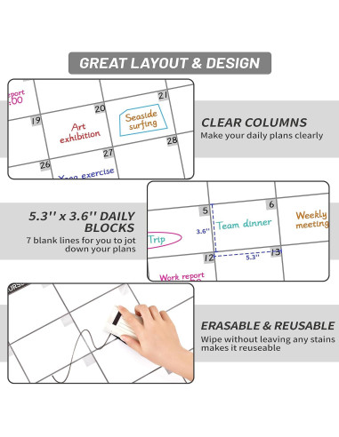 Calendario de Pared Borrable BooQool 101.6x71.1cm Sin Fecha