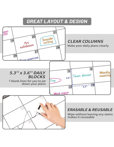 Calendario de Pared Borrable BooQool 101.6x71.1cm Sin Fecha