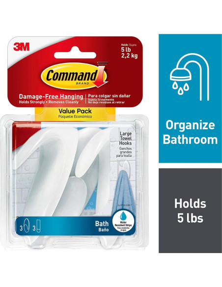 Ganchos para Toallas Grandes Command - Paquete de 6 Ganchos