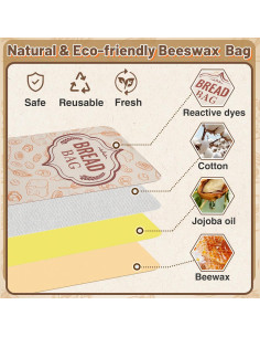 Bolsas de Pan Reutilizables ANPHSIN 43x32 cm Cera de Abeja 2 Pcs 2