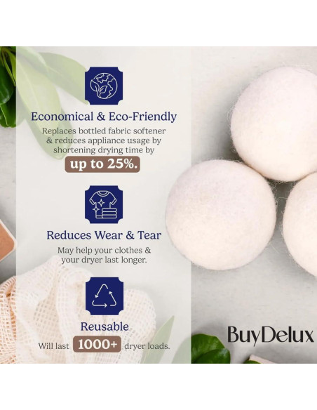 Bolas de Secado de Lana BuyDelux - 6 Paquete XL 7cm Ecológicas