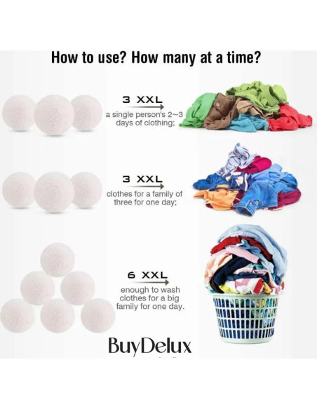 Bolas de Secado de Lana BuyDelux - 6 Paquete XL 7cm Ecológicas