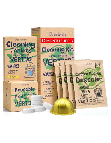 Kit de limpieza y descalcificación Freelivity para Nespresso Vertuo - Suministro 1 año