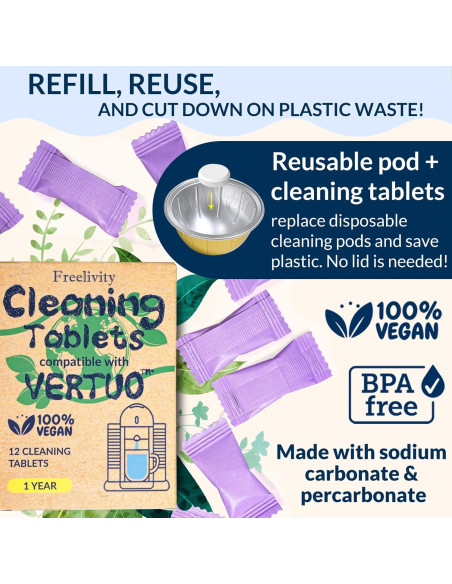 Kit de limpieza y descalcificación Freelivity para Nespresso Vertuo - Suministro 1 año