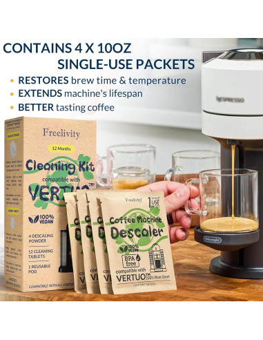 Kit de limpieza y descalcificación Freelivity para Nespresso Vertuo - Suministro 1 año