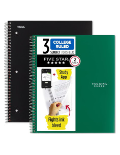 Cuaderno Espiral 3 Materias Five Star 150 Hojas Negro Verde