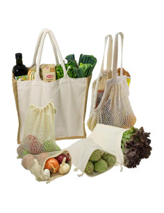 Juego de 6 Bolsas Reutilizables Simple Ecology - Algodón y Yute