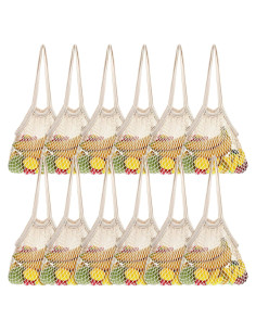 12 Bolsas de Compras de Malla de Algodón Reutilizables 35x35cm