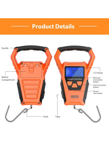 Balanza de Pesca Digital Dr.meter IPX7 50kg con Cinta y Accesorios