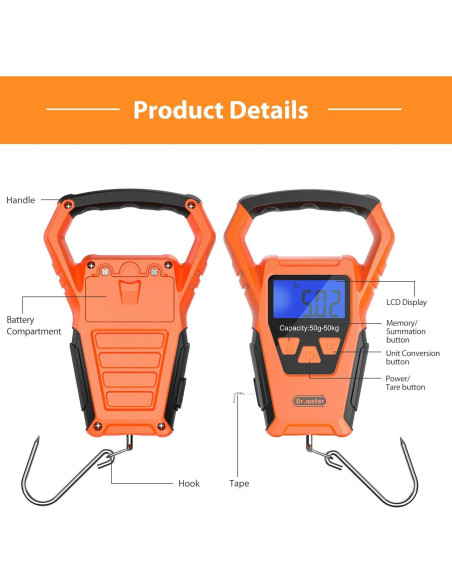 Balanza de Pesca Digital Dr.meter IPX7 50kg con Cinta y Accesorios