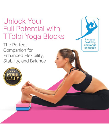 Juego de 2 Bloques de Yoga TTolbi con Banda de Estiramiento Rosa