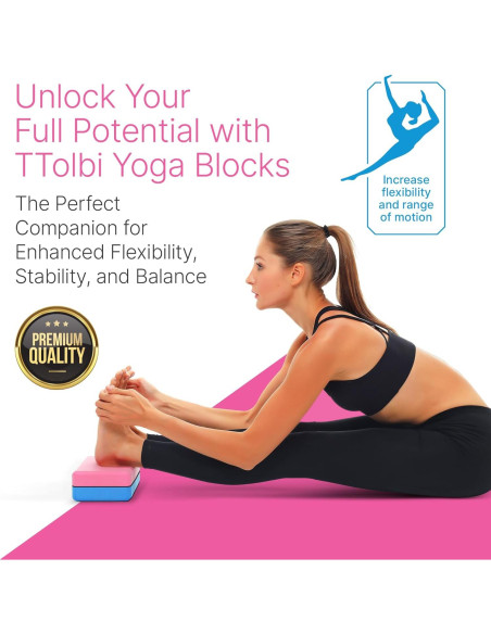 Juego de 2 Bloques de Yoga TTolbi con Banda de Estiramiento Rosa
