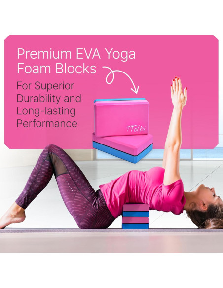 Juego de 2 Bloques de Yoga TTolbi con Banda de Estiramiento Rosa