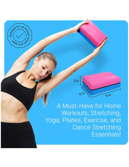 Juego de 2 Bloques de Yoga TTolbi con Banda de Estiramiento Rosa