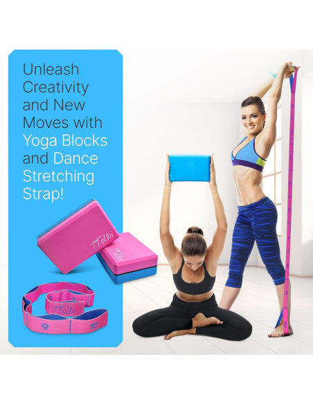 Juego de 2 Bloques de Yoga TTolbi con Banda de Estiramiento Rosa