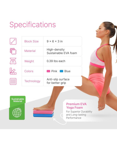 Juego de 2 Bloques de Yoga TTolbi con Banda de Estiramiento Rosa